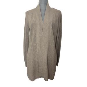 Loft Wool Blend Open Front Knit Neutral Cardigan Size Small Minimal Classic Cozy